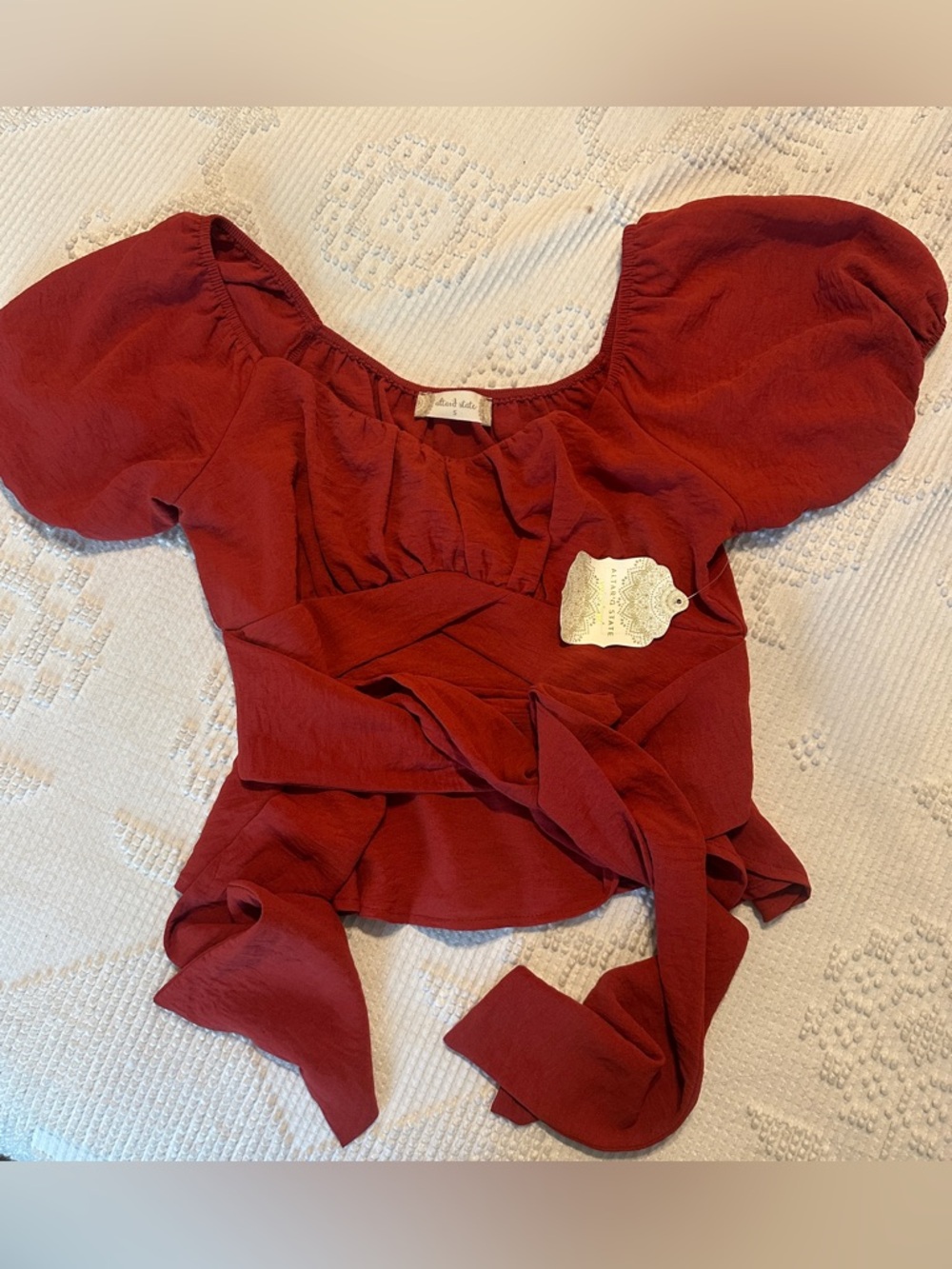 Rust Red Puff Sleeve Wrap Top